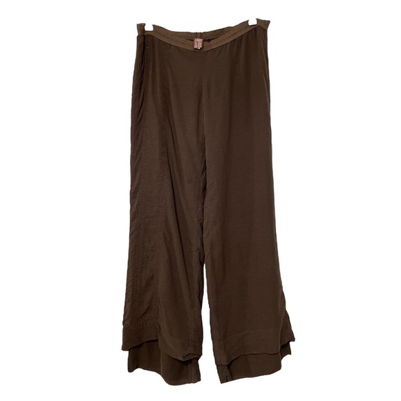 Burning Torch Loose Fit Flare Layered Embroidered Brown Pants Size Small - Picture 1 of 8